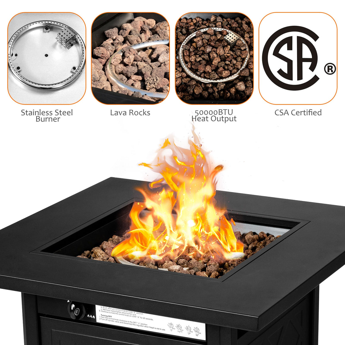 7 Pieces Patio Furniture Set with 28 Inches 50000 BTU Propane Gas Fire Pit Table