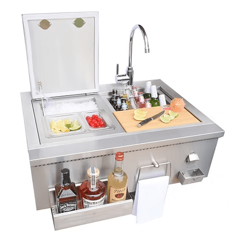 Kokomo 30" Built-In Bartender Cocktail Station With Sink Bottle Opener and Ice Chest Backyard Brillance