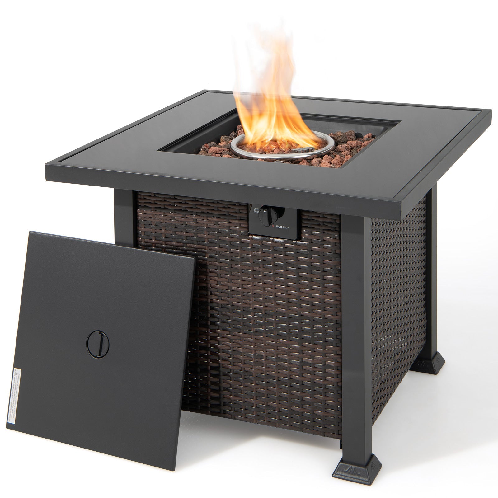 9 Pieces Patio Furniture Set with 32” Fire Pit Table and 50000 BTU Square Propane Fire Pit