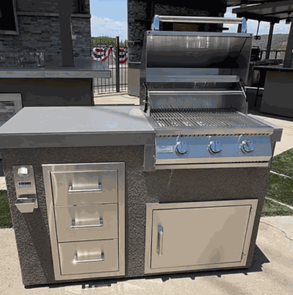 5-Foot Kokomo BBQ Grill Island – 3-Burner Built-In Grill, Triple Drawers & Propane Access | LP or NG