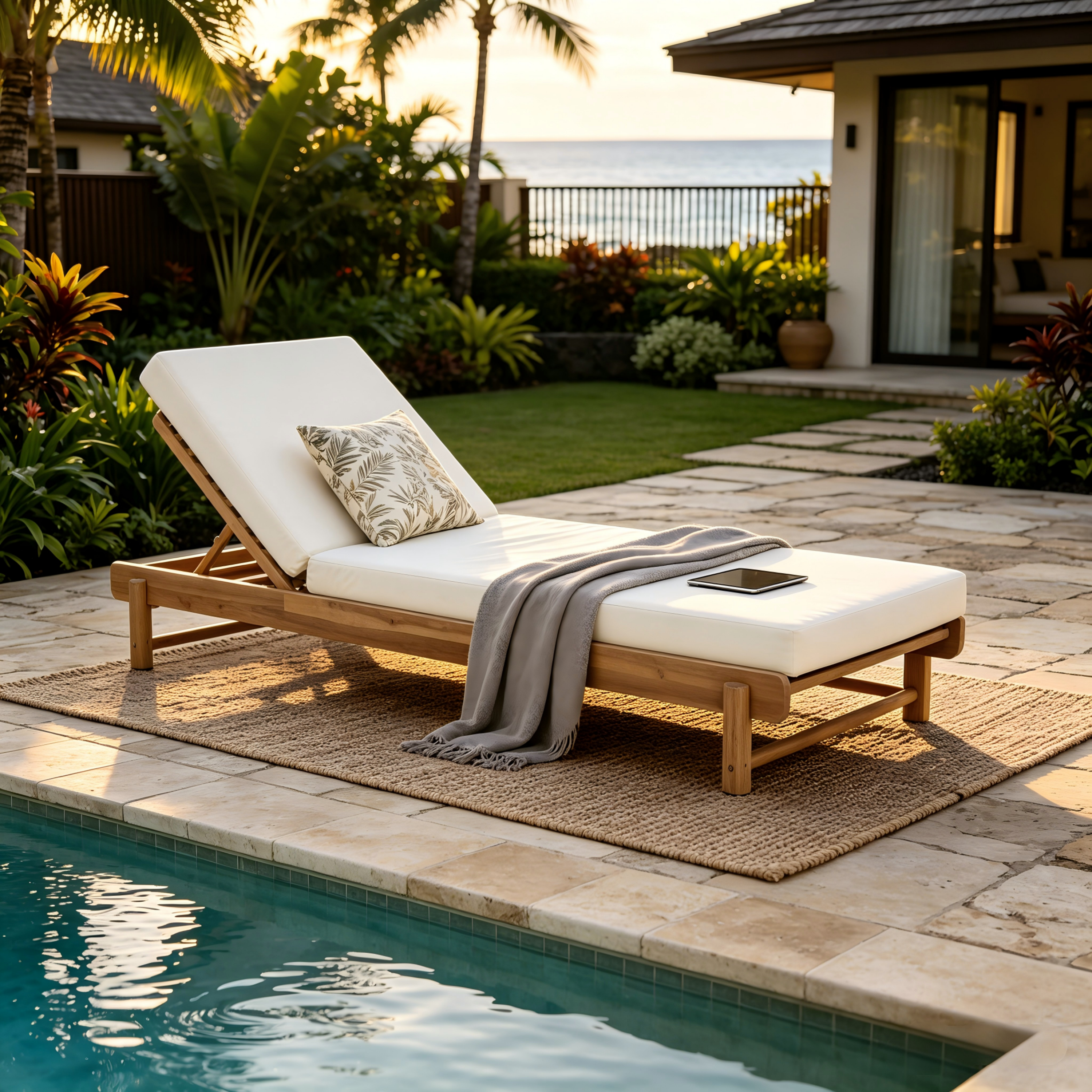 Light Teak Acacia Wood Chaise Lounge Set