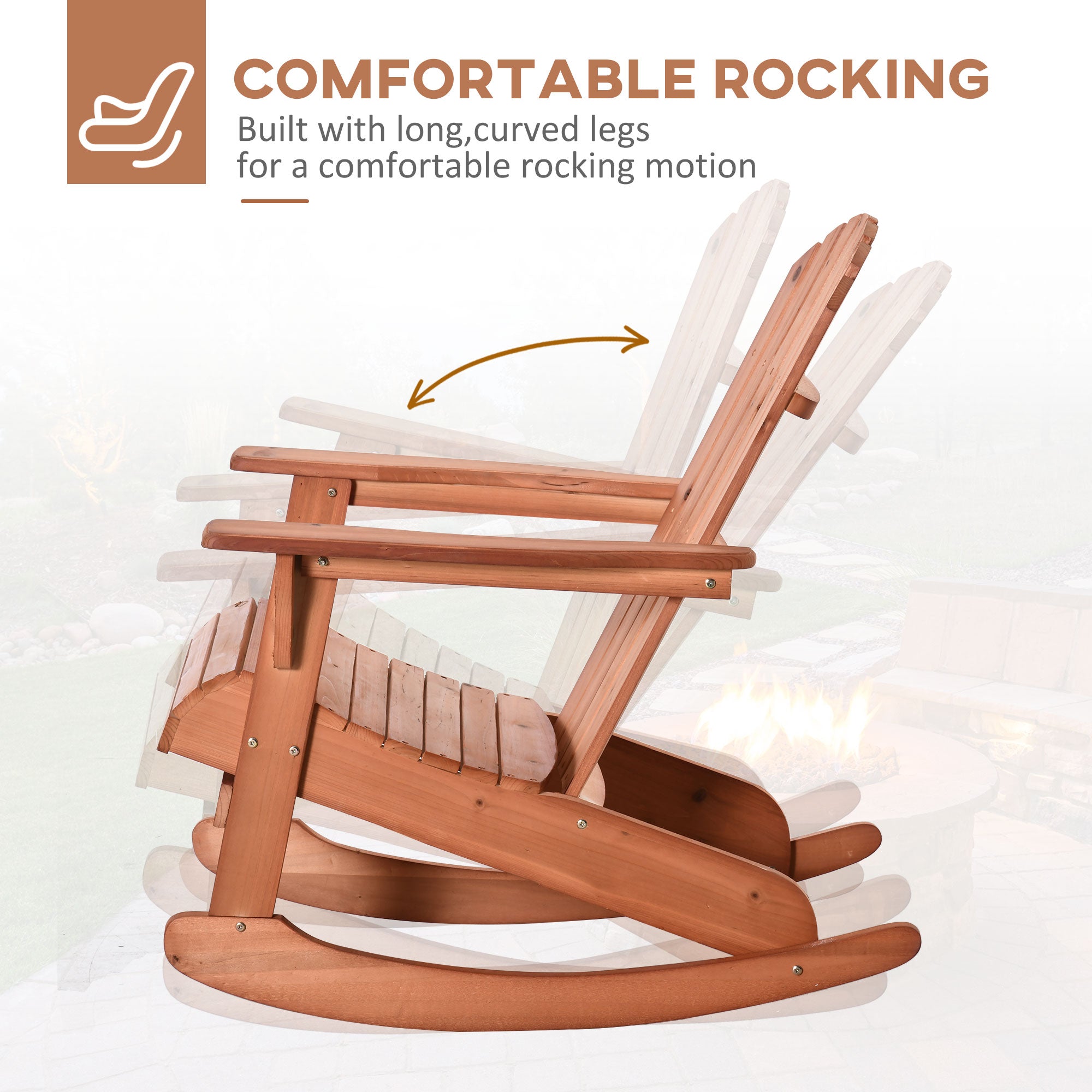 Teak Adirondack Rocking Chair – Solid Fir Wood, Ergonomic Design for Porch & Patio