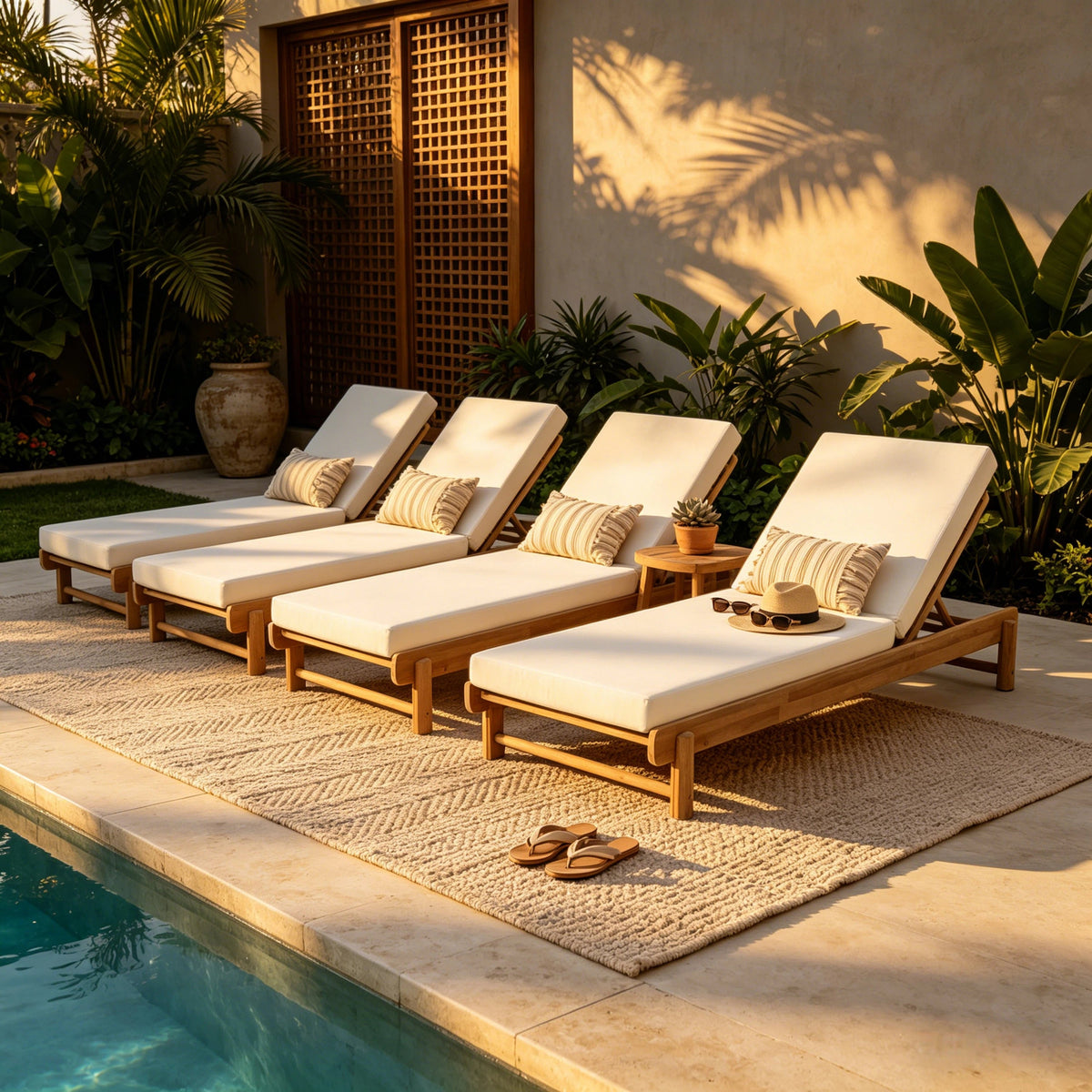 Light Teak Acacia Wood Chaise Lounge Set