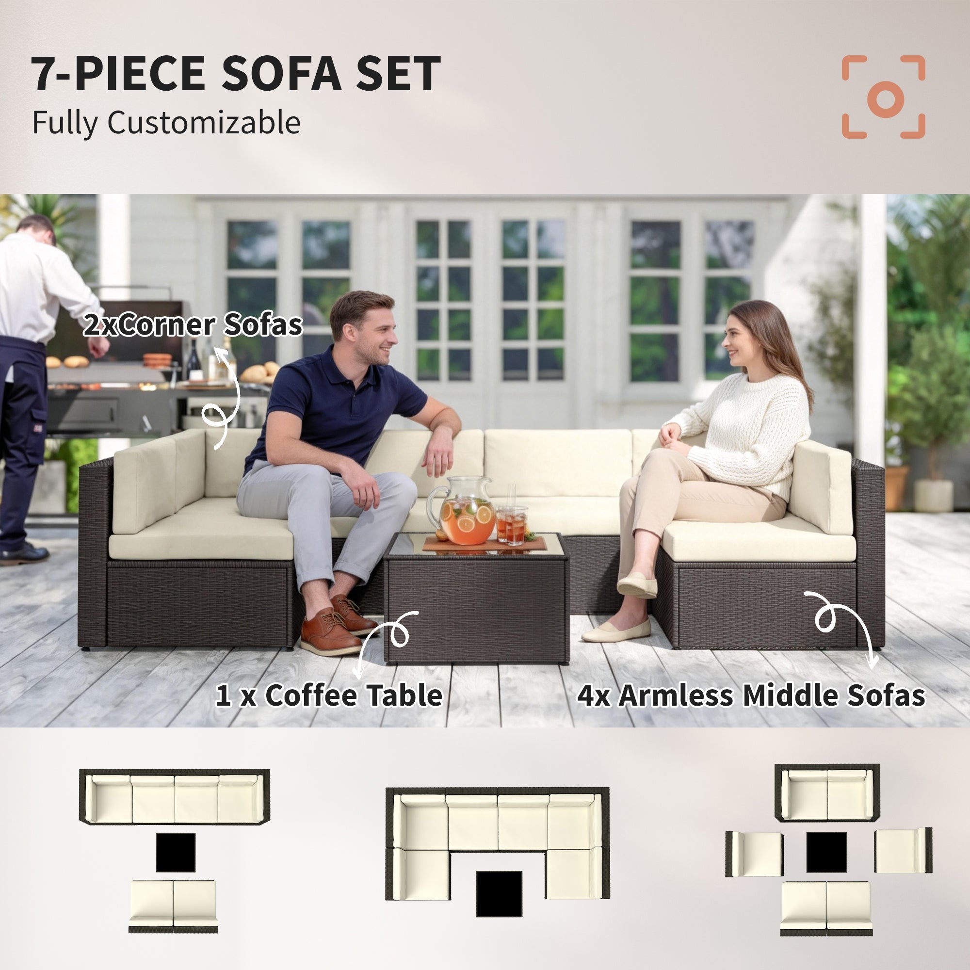 7-Piece Outdoor Sectional Sofa Set | All-Weather PE Rattan Patio Furniture with Coffee Table