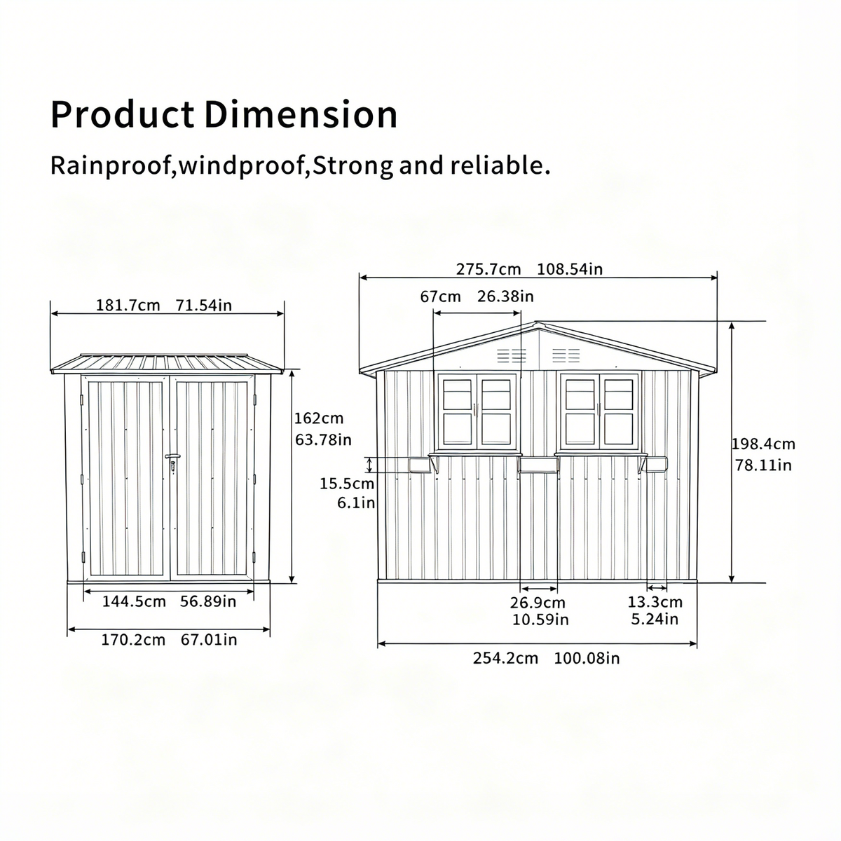 9x6 FT Metal Storage Shed – Lockable Doors, Window & Flower Rack, Coal Gray