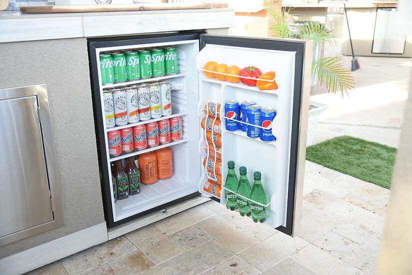 Kokomo Built-In Outdoor Kitchen Refrigerator with Temp Control Soda Rack and Lights