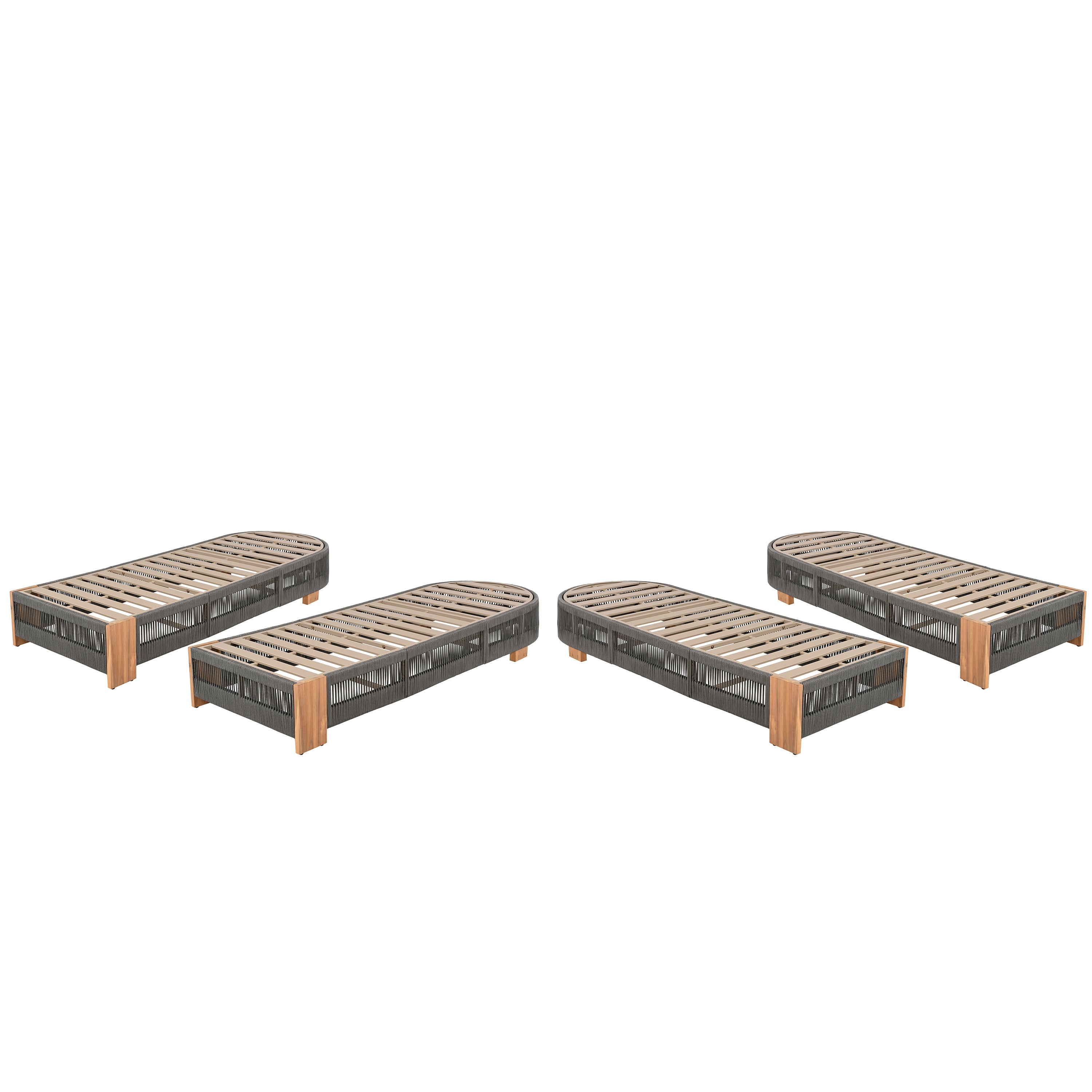 Outdoor Acacia Wood Patio Adjustable Lounge Chair Set of 4