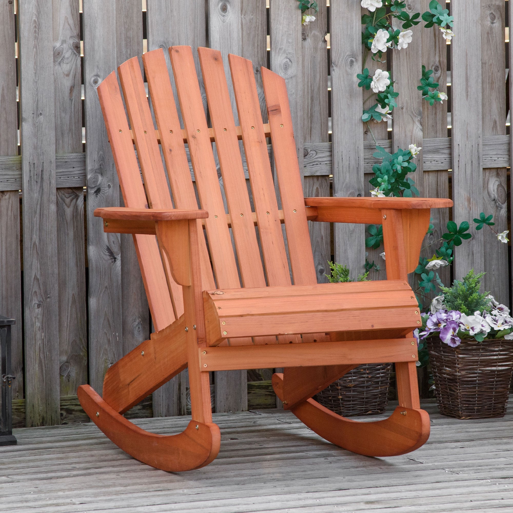 Teak Adirondack Rocking Chair – Solid Fir Wood, Ergonomic Design for Porch & Patio