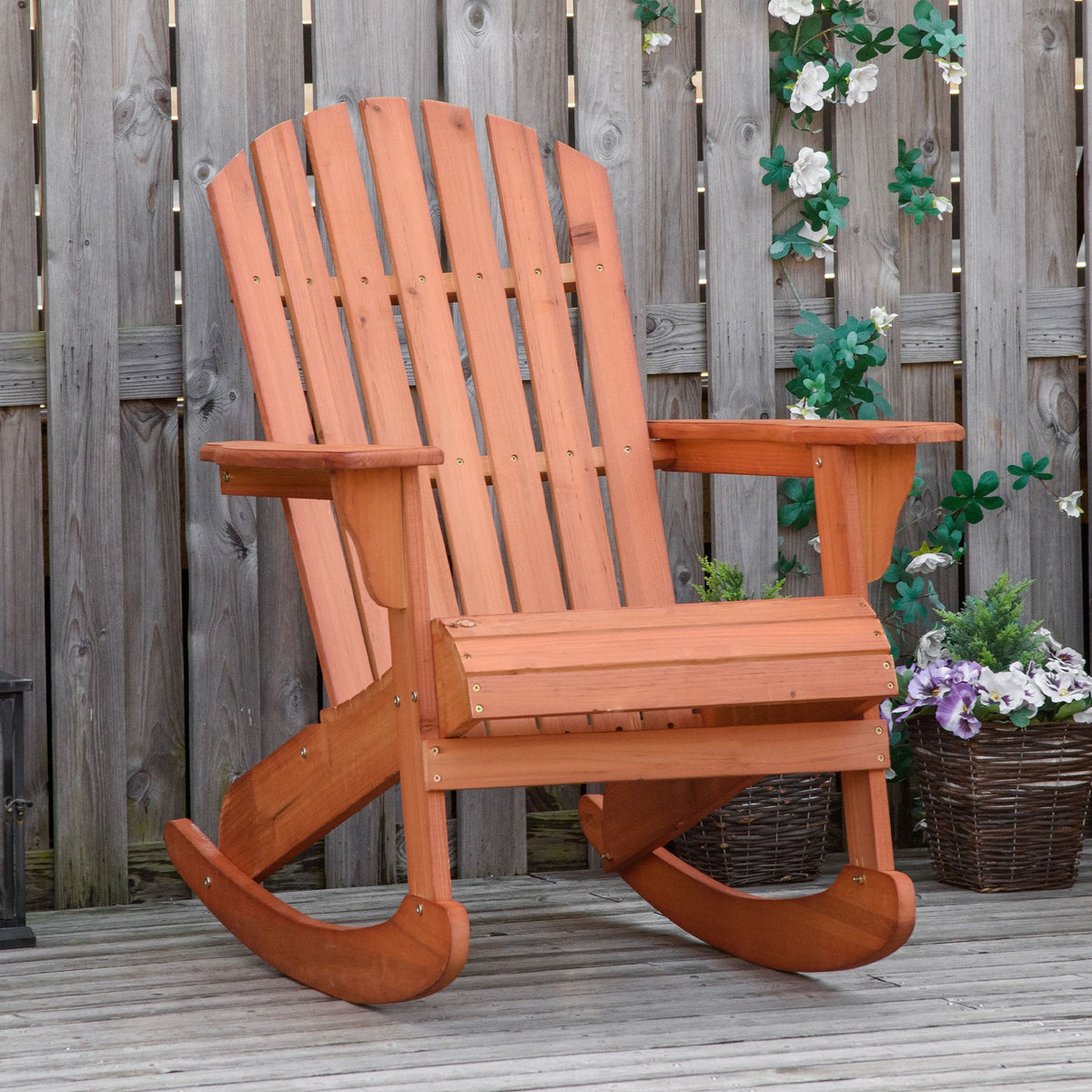 Teak Adirondack Rocking Chair – Solid Fir Wood, Ergonomic Design for Porch & Patio