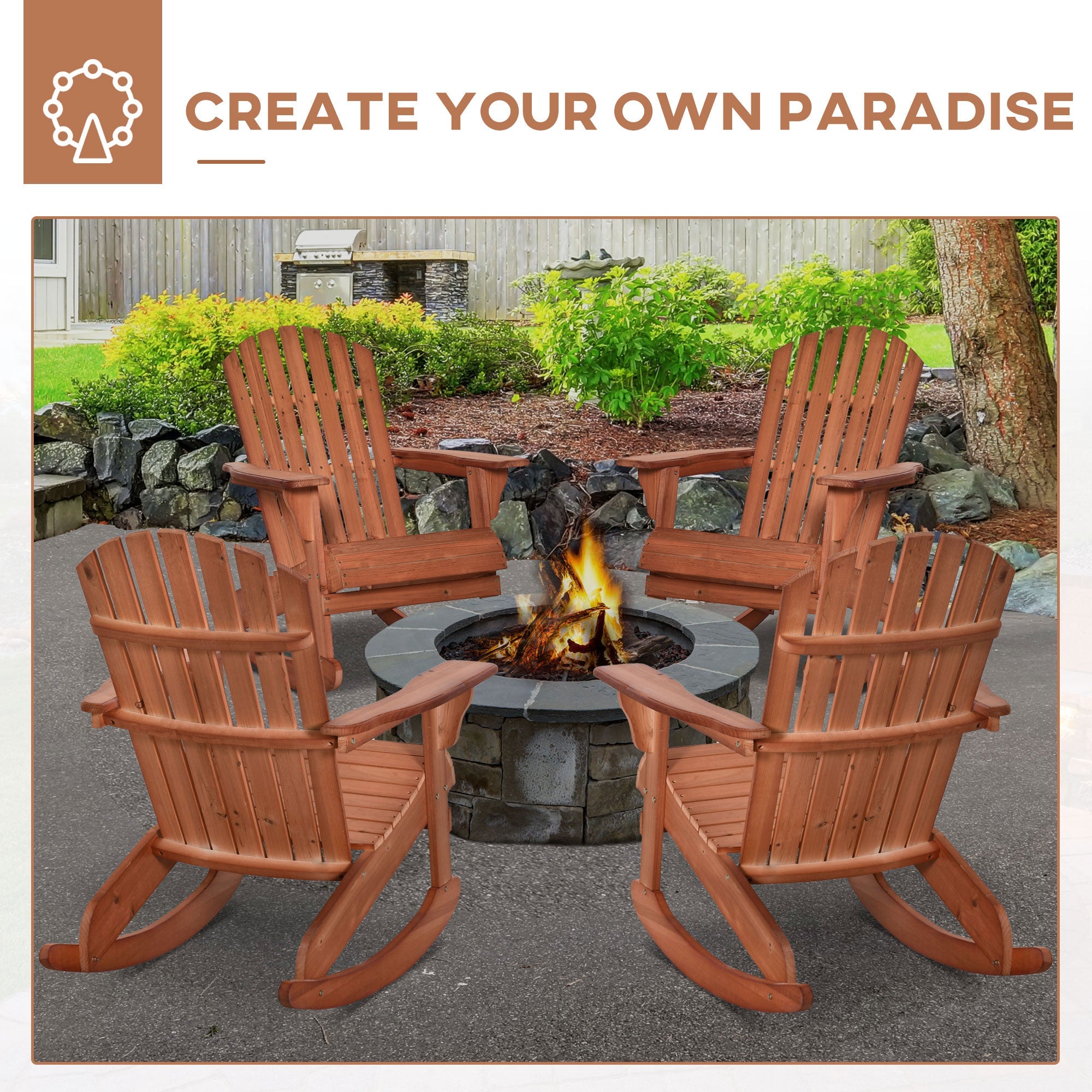 Teak Adirondack Rocking Chair – Solid Fir Wood, Ergonomic Design for Porch & Patio